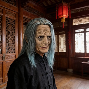 Maschera da Strega Spaventosa con Capelli Lunghi Grigi - Maschera Realistica in Lattice per Costume di Halloween per Adulti, Accessori per Feste e Cosplay - Product Image 6