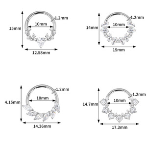Piercing de titanio ASTM F136 para nariz, oreja, labret, tragus y cuerpo, con diseño de mariposa, corazón, marquesa y circonita cúbica (CZ), tipo aro y clicker articulado - Product Image 6