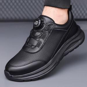 Zapatillas Deportivas Negras para Hombre con Botón Giratorio, Suela Gruesa Antideslizante, Zapatos Casuales para Exteriores con Tacón Bajo y Suela de Goma - Product Image 1