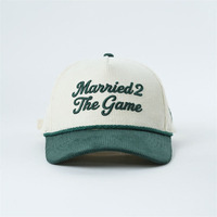 Casquette de baseball pour adultes en velours côtelé personnalisé, avec logo brodé en lettres 3D en relief, 5 panneaux, design à cordon et visière incurvée verte