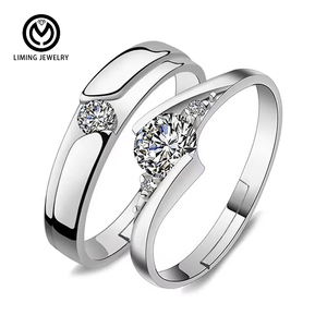 Anillo <span class=keywords><strong>de</strong></span> <span class=keywords><strong>Matrimonio</strong></span> <span class=keywords><strong>de</strong></span> Moda con Cristal CZ <span class=keywords><strong>para</strong></span> Boda y Compromiso <span class=keywords><strong>para</strong></span> Parejas Plata Esterlina 925 Anillo Ajustable <span class=keywords><strong>para</strong></span> Mujer y <span class=keywords><strong>Hombre</strong></span> - Product Image 1