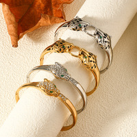 Bracelet manchette en acier inoxydable Double Babouche Bracelet pour femme Bracelets en zircon couleur or Bijoux de fête étanches
