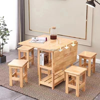 Table rectangulaire en bois multifonctionnelle en gros avec 4 tabourets, table à manger minimaliste gain de place, tables pliantes