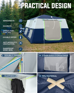 Tente familiale de camping extérieure de 12 mètres carrés, grande, imperméable, en toile Oxford avec coton aérien, fonction gonflable pour le glamping PFIT - Product Image 3