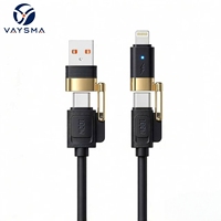 Câble de charge rapide rétractable 3-en-1 100W 1,2m avec 5 vitesses réglables, double entrée USB Type C pour téléphones portables, appareils photo et lecteurs de codes-barres