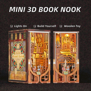 Minicity 3D - Maison de poupée en bois à monter soi-même - Bibliothèque miniature - Coin lecture style Roaring Twenties - Avec couvercle anti-poussière et éclairage - Product Image 2