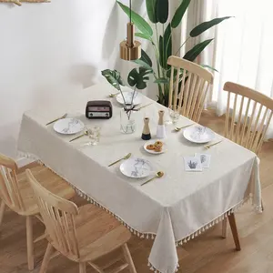 New Style Table Cloth Tassel Square Indoor & Outdoor Dining Table Cover Cotton Linen Tablecloth