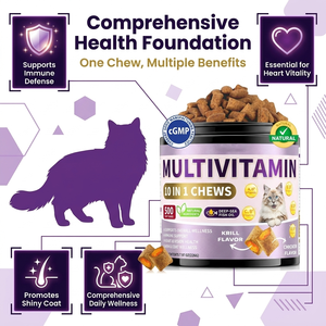 Golosinas Masticables Crujientes y Cremosas Multivitamínicas para Gatos, Alivio de Alergias, 10 Vitaminas en 1, Apoya la Salud de las Articulaciones, la Piel y el Pelaje, Suplementos Alimenticios para Mascotas - Product Image 5