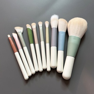 10 adet hotsell ahşap saplı benzersiz mini seyahat tipi makyaj fırçası set çocuklar için boyutu bej pembe kozmetik alet setleri - Product Image 4