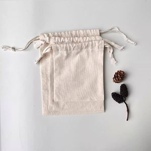 Pochette en coton de couleur naturelle personnalisée, 100% biologique, sac d'emballage pour bijoux avec rubans en soie - Product Image 4