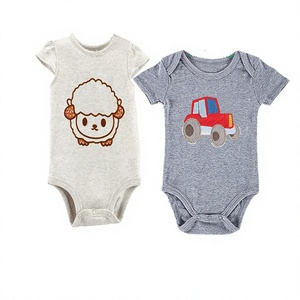 Lindo pelele estampado para bebé, mono de algodón suave de manga corta con diseño de cara de oso para bebés, ropa de verano unisex - Product Image 2