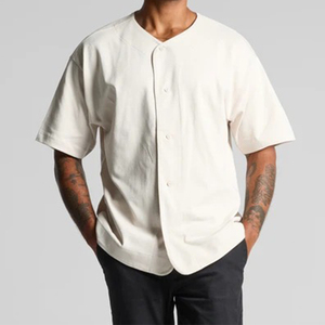 Camicia Estiva Casual da <span class=keywords><strong>Uomo</strong></span> in Lino e Cotone Traspirante, Colletto Baseball, Manica Corta, Bottoni, Bianca, per Uso Quotidiano di Lusso - Product Image 1