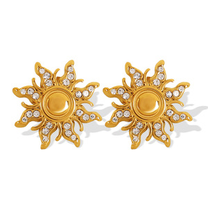 <b>Stud</b> <b>Earrings</b> Gold Plated Sunflower Design <b>Crystal</b> Inlay Party Jewelry - Product Image 5