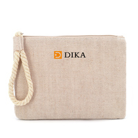 Sac avec Logo Imprimé Personnalisé Naturel Toile Jute Coton Maquillage Cosmétique Pochette à Fermeture Éclair Sac avec Poignée Boucle Dragonne