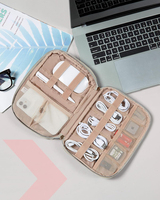 Estuche Organizador de Electrónicos para Viaje, Bolsa Organizadora de Cables, Tarjetas SD y Accesorios para Teléfono, para Mujeres, Artículos Esenciales de Viaje, Gris Cálido