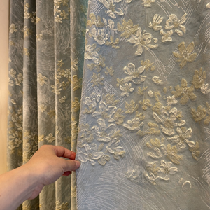 Cortinas opacas de lujo de alta calidad de tamaño personalizado con Jacquard de hoja de oro de precisión y ribete de encaje - Product Image 1