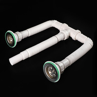 Tuyau d'évacuation flexible et extensible HJSJ blanc de 80 cm pour évier de buanderie, lavabo à légumes, raccord en T droit à bride, sortie directe