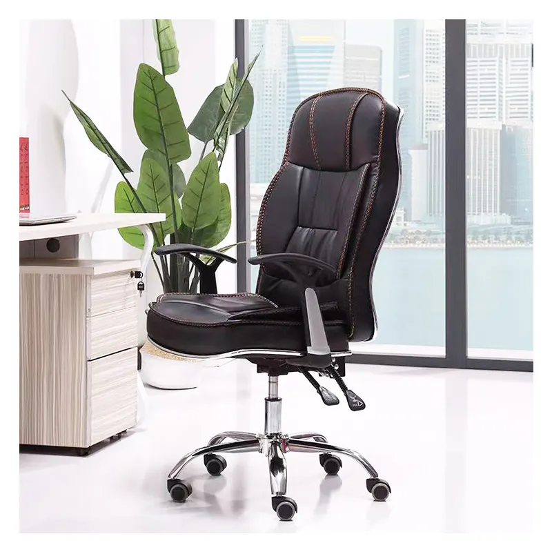 Vente en gros de chaises de bureau modernes en cuir PU à dossier haut, pivotant et ergonomique