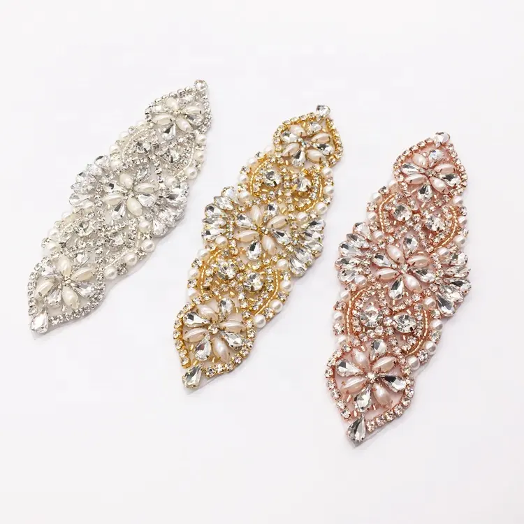Apliques de diamantes de imitación para decoración de vestidos, diseño de tres colores, venta al por mayor, 2020
