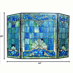 Écran de cheminée en vitrail, 3 panneaux, design baroque, décoration traditionnelle, couleur bleue, forme rectangulaire, décoration - Product Image 6