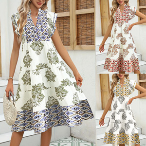 Dropshipping Shopify Plus Size Womens Floral Print <b>Short</b> Sleeve Mandarin Collar A Line Midi <b>Dress</b> Casual <b>Summer</b> - Product Image 5