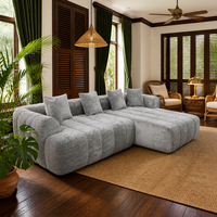 Canapé modulaire sectionnel en forme de L gris clair moderne avec chaise longue, profil bas, rembourrage en éponge durable, revêtement en tissu