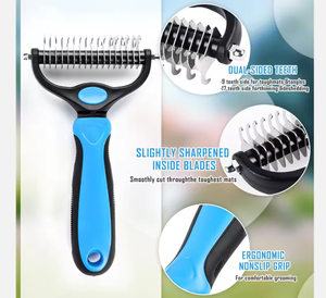 Peigne de toilettage professionnel 2-en-1 pour chiens et chats 2026 – Démêlant, brosse démêlante, éliminateur de poils, nettoyeur de sous-poil pour chiots et chatons à poils longs - Product Image 2