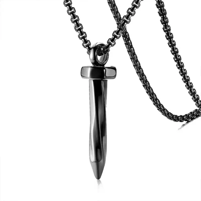 Black Fashionable Men's Nightclub Style Stainless Steel Nail Necklace Pendant Jewelry