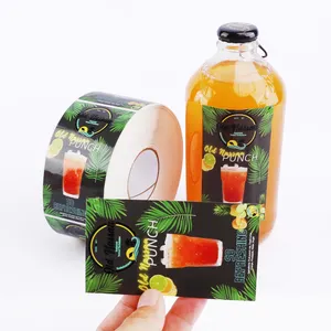 Serigrafía personalizada adhesivo impermeable comida bebida fruta jugo botella etiquetas adhesivas para bebidas botellas de plástico