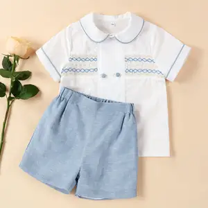 boys clothes sets embroidery hand smocked shirts shorts Spanish vintage clothing for new born baby boy boutiques 08AS105375