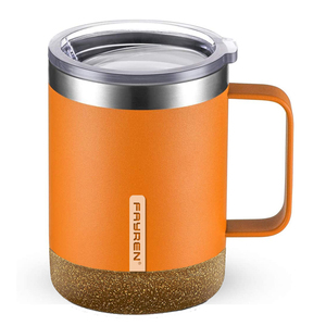Gobelet isolé de tasse de café de voyage par acier inoxydable de base de liège 12oz fait sur commande avec la poignée - Product Image 4