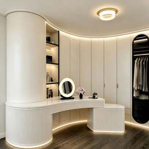 Placard intégré élégant avec coiffeuse, éclairage intégré, armoire de rangement blanche et noire - Product Image 2