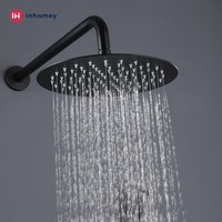 Système de douche moderne pour salle de bain, ensemble mitigeur de douche à effet pluie rond en laiton noir mat, robinet de douche apparent, barre coulissante murale