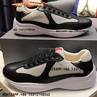 Sneakers firmate da uomo America Cup scarpe da ginnastica piatte in pelle verniciata e Nylon scarpe Casual stringate in rete blu nera
