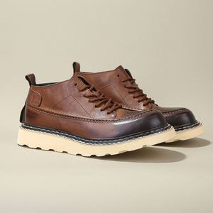 Premium Cowhide Men's Boots Workwear Style Casual&Trendy <b>Height</b> <b>Increasing</b> Non-Slip Wear-Resistant Thick-Soled Men's <b>Shoes</b> - Product Image 4