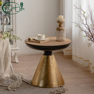 Retro Style Round Coffee <b>Table</b> Wooden Top White Base Living Room <b>Sofa</b> <b>Side</b> <b>Table</b> <b>For</b> Small Apartment Balcony Leisure Use - Product Image 4