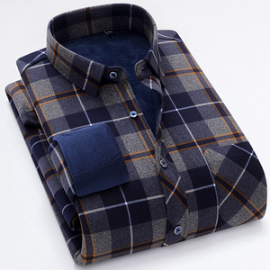 Autumn <strong>Winter</strong> New Plaid <strong>Shirt</strong> with Fleece Lining, Thickened, Business Casual, Non-Iron <strong>Shirt</strong> with Elastic, Middle-Aged and Elder - Product Image 1