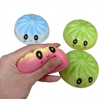 Jouets anti-stress en mousse PU - Jouets à presser en forme de boulette et de Bao à visage souriant avec kit de vapeur