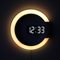 Jam Dinding LED Minimalis Modern Desain Potongan Cermin Satu Sisi Dilengkapi Tampilan Suhu Digital 7 Warna untuk Ruang Tamu