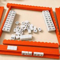 Ensemble de 4 supports de mahjong en bois rouge-orange, personnalisés, durables et écologiques, à bords festonnés, pour clubs de mahjong et jeux en famille
