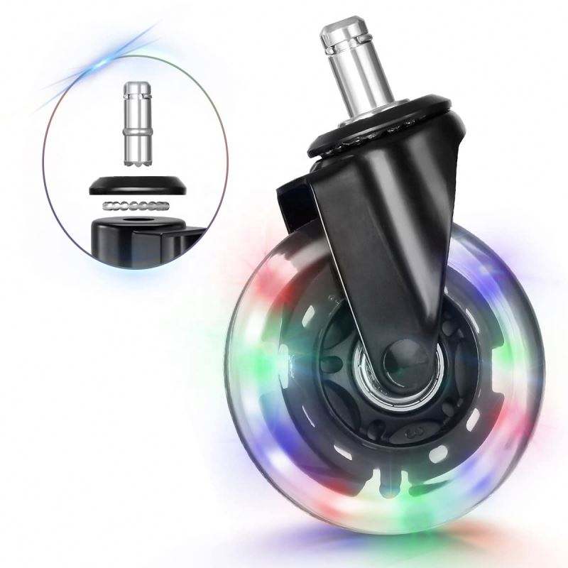 Office Caster RGB Color Changing Lights 3 Inch Roller Bearing Replacement Gaming Chair Casters Rubber Wheels Hospital Bathroom