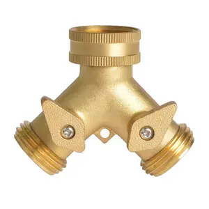 Dropshipping Brass Garden Hose Splitter 2 Way Solid Brass Hose Y Splitter 2 Valves with A Extra Rubber Washers