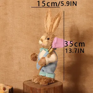 Standing Easter Cute Straw Bunny Figurine Ornaments Christmas Home Decoration Easter Day Party Gifts Party Holiday Supplies