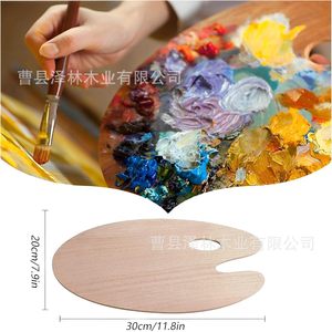 Palette d'art en bois demi-cercle couleur bois naturel pour la peinture à l'huile et la gradation des couleurs - Product Image 2