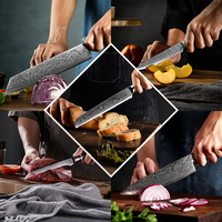 Ensemble de 8 couteaux de cuisine professionnels en acier Damas à 67 couches, couteaux de chef pour couper et cuisiner avec manche en bois Pakka