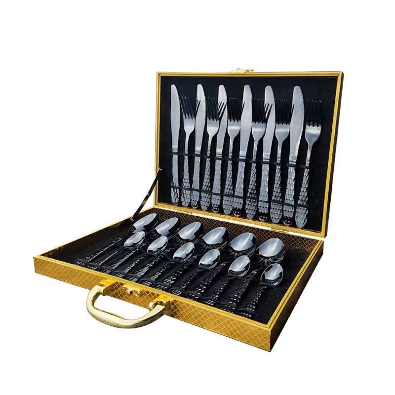 Hot Selling Water Cube Design 24pcs Stainless Steel Gold Plated Luxury Wedding Cutlery Set · image 4