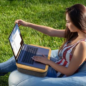 JQ Bamboo Laptop Stand Bed Table Portable <strong>Desk</strong> <strong>with</strong> Pillow Cushion &amp; <strong>Storage</strong> <strong>Space</strong> - Product Image 6