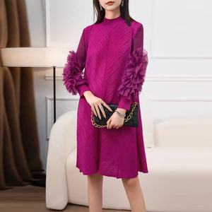 النساء متواضعة مياكي دبي الهندي مقاس كبير فساتين خط طويلة الأكمام الرسن الرقبة فضفاضة فساتين نسائية فساتين عارضة الموضة - Product Image 1