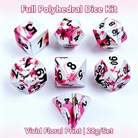 Jeu de dés polyédriques imprimés en acrylique 7 en 1, à bords vifs, motif floral, pour jeux de rôle sur table