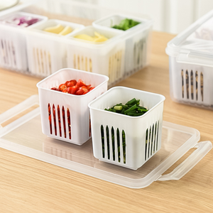6 petites boîtes de vidange détachables, récipient de stockage des aliments pour la <span class=keywords><strong>cuisine</strong></span> à domicile avec fonctions de drainage pour le stockage des fruits au réfrigérateur - Product Image 5